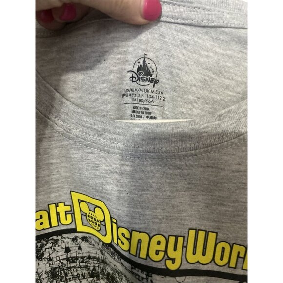 Walt Disney World Logo Shirt Adult Med Gray Yellow Long Sleeve - Picture 2 of 3